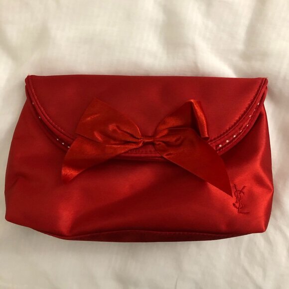 YSL Red Satin Clutch Cosmetic Bag - Picture 1 of 3